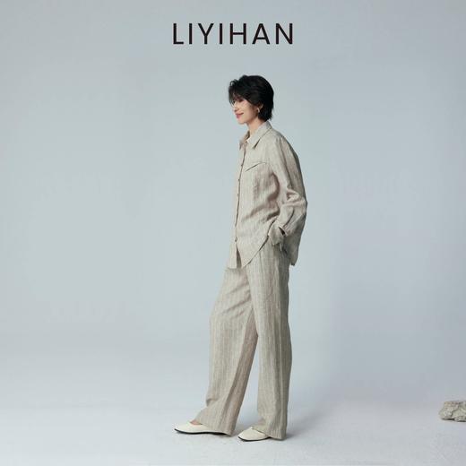LIYIHAN 2026夏新款亚麻衬衫女通勤宽松卡其色条纹上衣设计感小众 商品图1