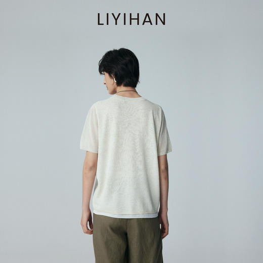 LIYIHAN 2026夏季新款亚麻短袖T恤女白色宽松小众设计感针织上衣 商品图4