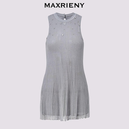 玛克门店发货【商场同款】MAXRIENY宽松a摆针织衫25夏肌理感挂脖欧根纱上衣(货号:MC86SW026) 商品图4
