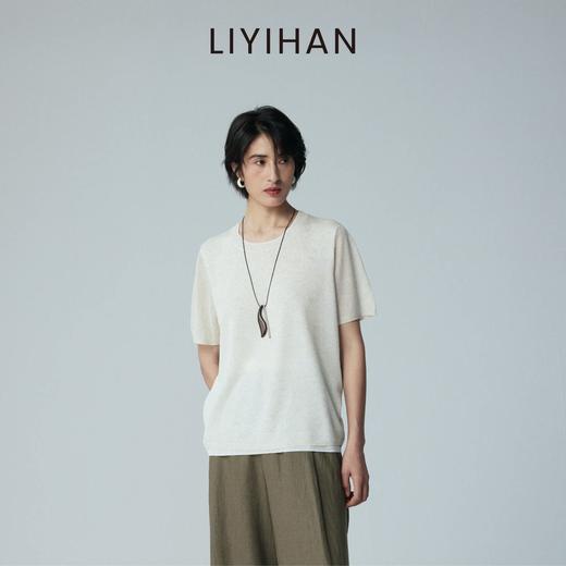 LIYIHAN 2026夏季新款亚麻短袖T恤女白色宽松小众设计感针织上衣 商品图1