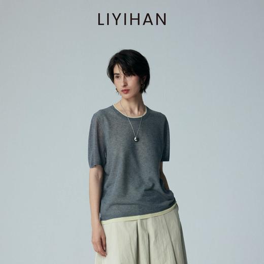 LIYIHAN 2026夏季新款亚麻短袖T恤女白色宽松小众设计感针织上衣 商品图3