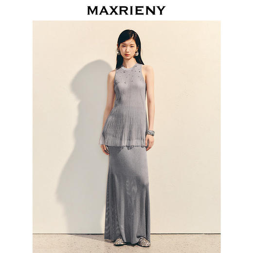 玛克门店发货【商场同款】MAXRIENY宽松a摆针织衫25夏肌理感挂脖欧根纱上衣(货号:MC86SW026) 商品图2