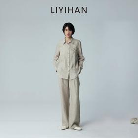 LIYIHAN 2026夏新款亚麻衬衫女通勤宽松卡其色条纹上衣设计感小众