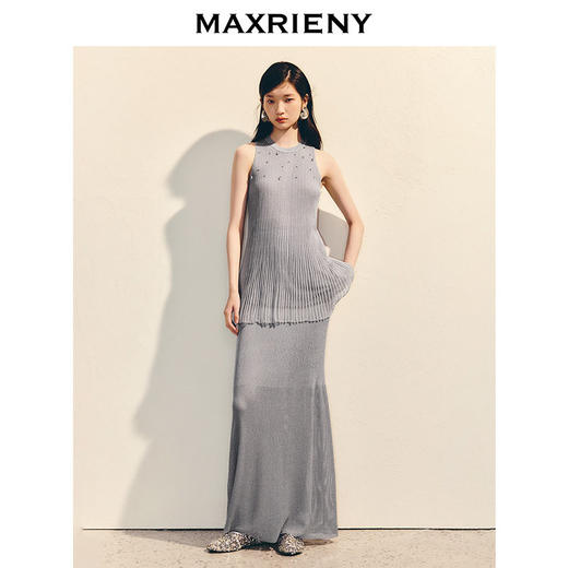 玛克门店发货【商场同款】MAXRIENY宽松a摆针织衫25夏肌理感挂脖欧根纱上衣(货号:MC86SW026) 商品图1