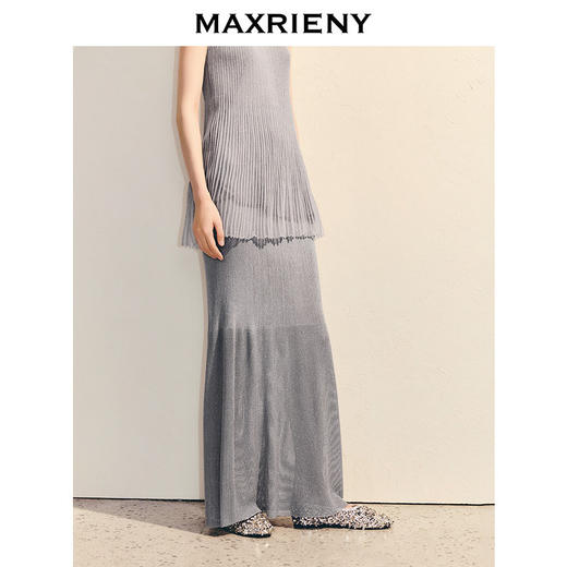 玛克门店发货【商场同款】MAXRIENY精致日常肌理感半身裙2025夏款h型散摆长裙(货号:MC86SK036) 商品图2