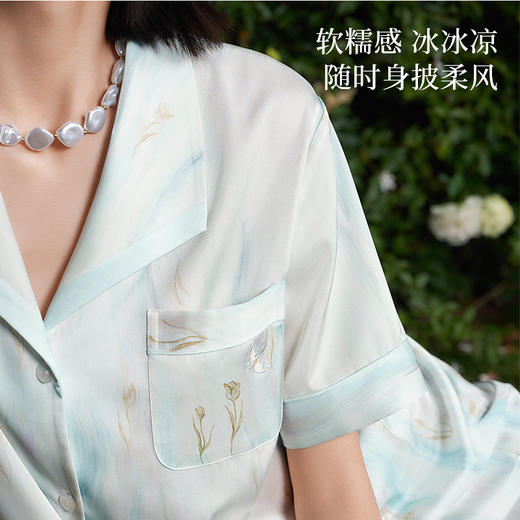 [莫奈花园家居服]莫奈花园系列缎面翻领套装 商品图3