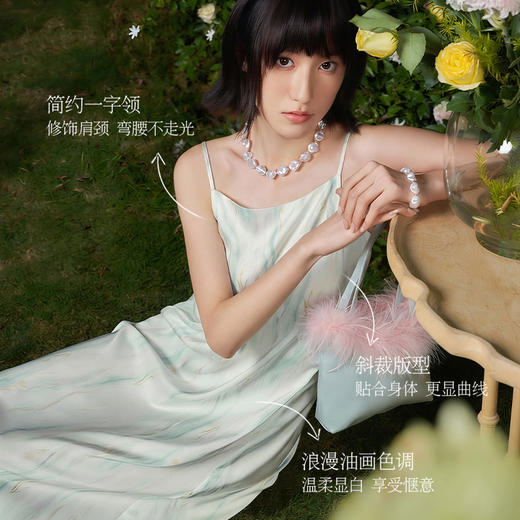 [莫奈花园吊带裙]莫奈花园系列缎面吊带睡裙 商品图3