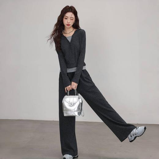 【爆款返场59元一套】春秋季减龄穿搭【糯米连帽套装】卫衣高腰阔腿裤 （两件套，非质量问题不退不换）慵懒风 高级感套装 韩系深灰色  搭配无忧ZXFX2026 商品图0