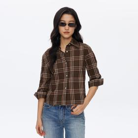 Oneup格子七分袖衬衫