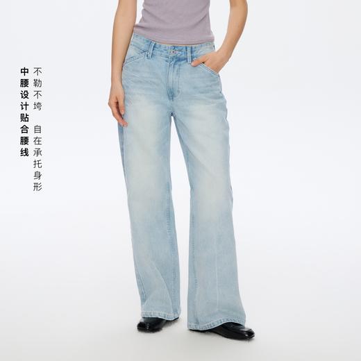 Oneup浅灰蓝牛仔直筒裤 商品图1