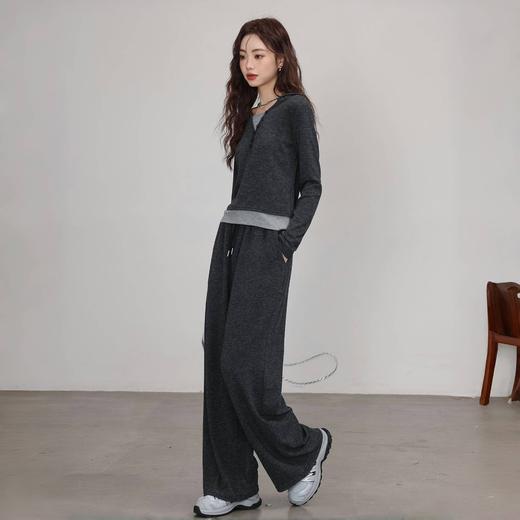 【爆款返场59元一套】春秋季减龄穿搭【糯米连帽套装】卫衣高腰阔腿裤 （两件套，非质量问题不退不换）慵懒风 高级感套装 韩系深灰色  搭配无忧ZXFX2026 商品图2