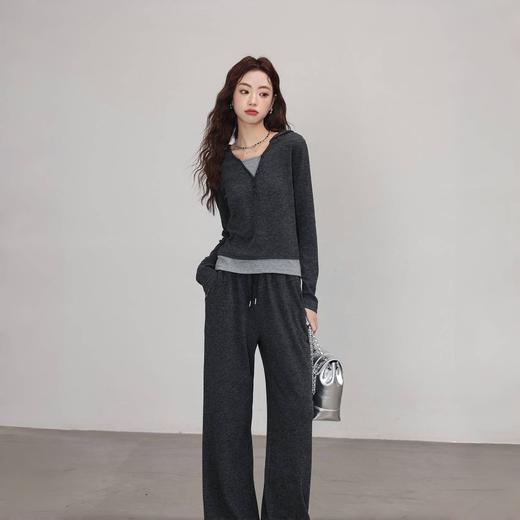 【爆款返场59元一套】春秋季减龄穿搭【糯米连帽套装】卫衣高腰阔腿裤 （两件套，非质量问题不退不换）慵懒风 高级感套装 韩系深灰色  搭配无忧ZXFX2026 商品图1