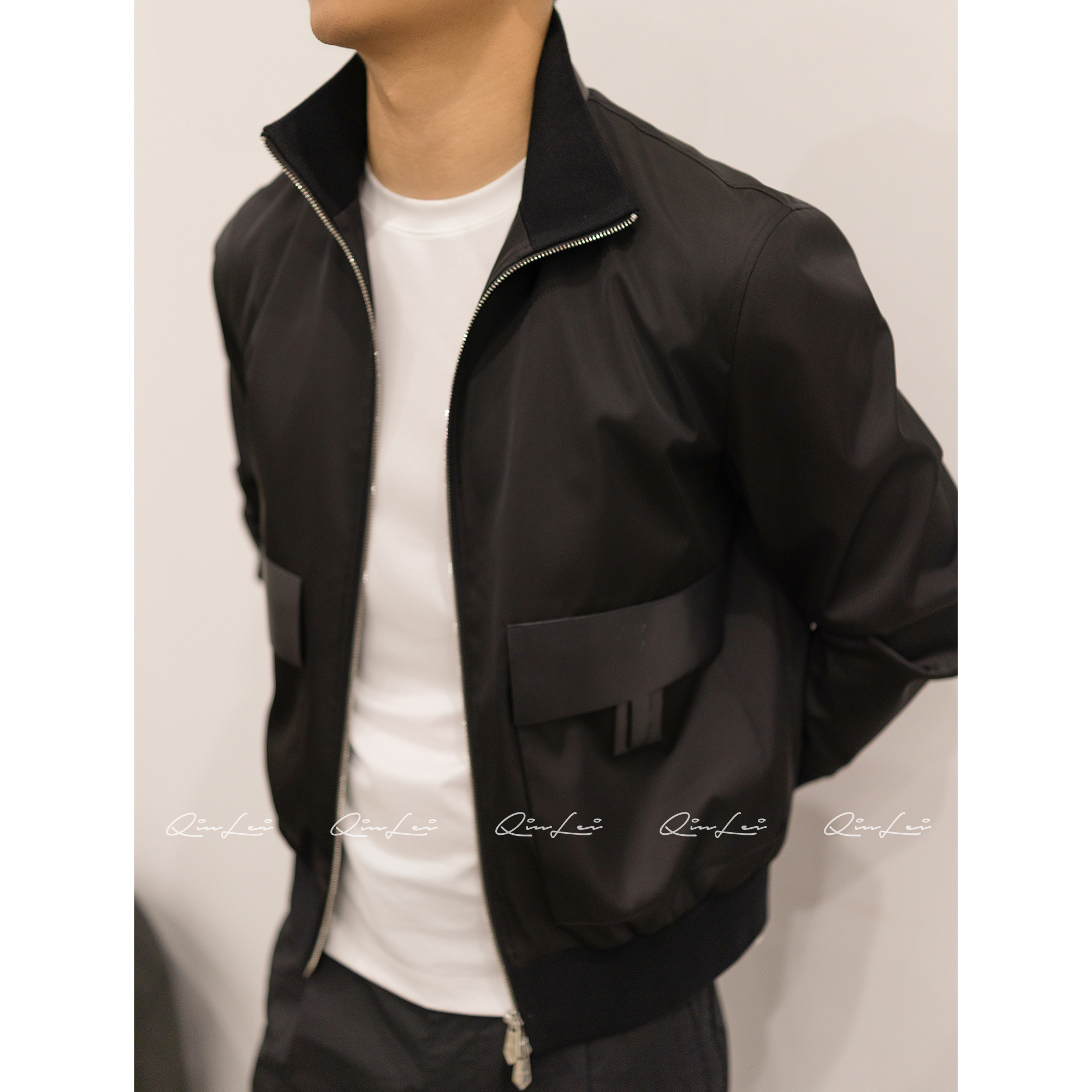男装「H.Wabi」蚕丝定纺绵羊皮配饰光泽夹克LL-WWT0302 O3商品图2