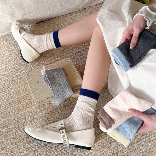 【39.9元5双，下单拍5】春夏袜子新款ins拼色网眼薄款竖条纹中筒袜糖果色精梳棉女袜ZXFX2026 商品图2