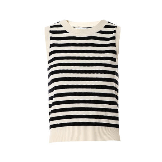 EITIE爱特爱修身显瘦黑白条纹气质百搭无袖针织衫上衣春季新款8101807 商品图5