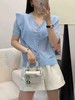 女装26春夏新品v领纽扣天丝亚麻短袖2291-6508 商品缩略图0