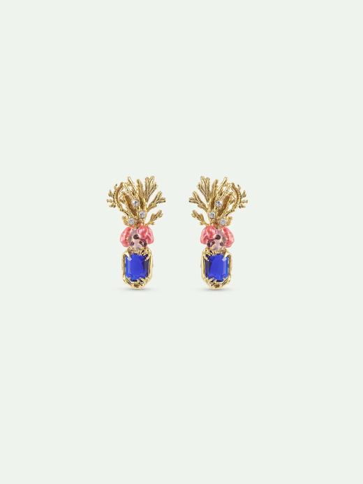订购6周到｜Les Nereides-golden coral-金色 珊瑚 粉花 蓝宝石 耳环［法国设计师］ 商品图1