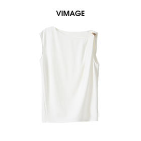VIMAGE纬漫纪2026夏季新款斜肩设计感修身显瘦无袖T恤V2502106