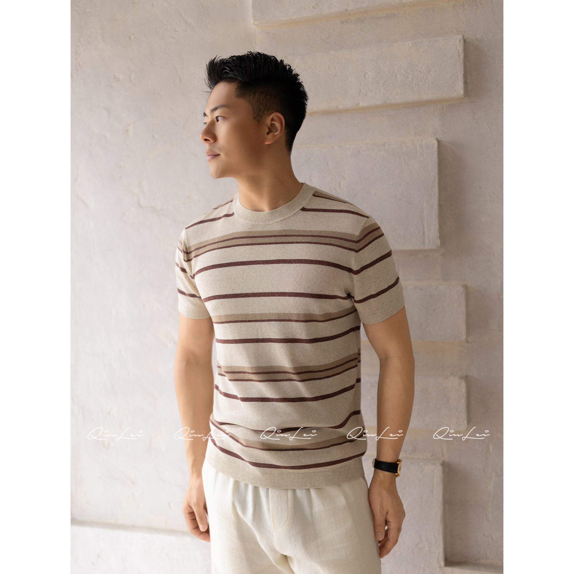 男装「Classic.条纹」亚麻定纺莱赛尔透气T恤LL-WSY1318 O2商品图1