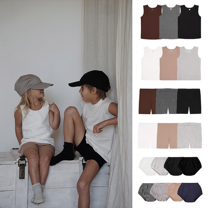 A basic brand 26ss新品 儿童罗纹背心短裤短袖T恤