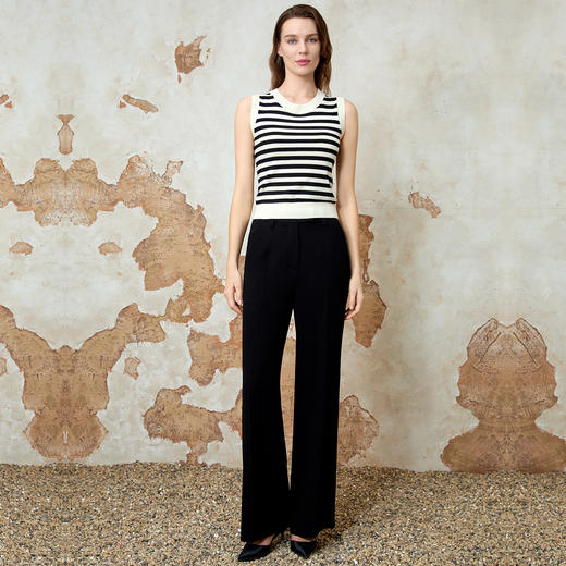 EITIE爱特爱修身显瘦黑白条纹气质百搭无袖针织衫上衣春季新款8101807 商品图1