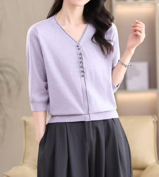 FS竹纤维女士时尚小V领八分袖薄款针织衫7319 商品图0