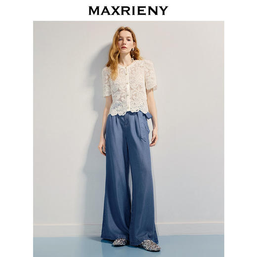 【商场同款】MAXRIENY垂坠感阔腿牛仔长裤女25夏浅牛仔蓝休闲裤(货号:MC86TR253) 商品图1