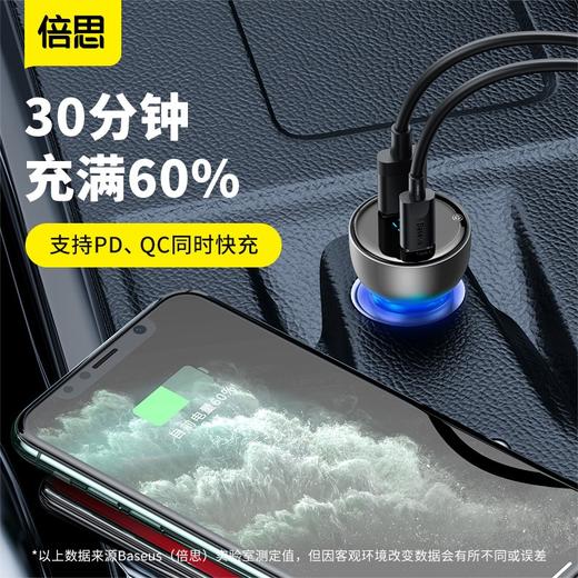 倍思酷显金属数显双路QC+PPS快充车载充电器 C+U 65W 商品图2