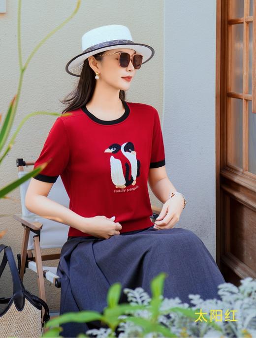 女装26春夏新品圆领企鹅图案天丝短袖2290-20611 商品图3
