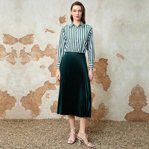 EITIE爱特爱时尚通勤气质高腰百褶长款优雅半身裙春季新款8106802 商品图1