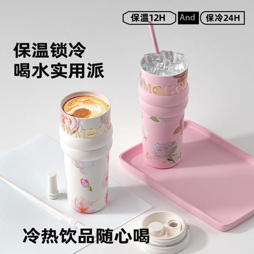 美国 繁花高颜值吸管杯 女生外出便携杯子 316不锈钢陶瓷内胆 大容量710ml 商品图2