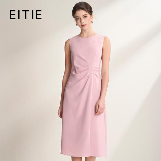 EITIE爱特爱时尚简约圆领通勤压褶修身显瘦无袖连衣裙2026春季新款A2607103 商品图0