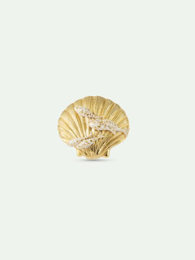 订购6周到｜Les Nereides-Golden seashell and white fish-金色贝壳 白色小鱼 胸针［法国设计师］