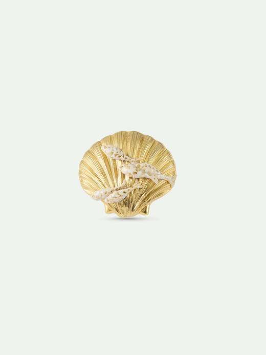 订购6周到｜Les Nereides-Golden seashell and white fish-金色贝壳 白色小鱼 胸针［法国设计师］ 商品图0