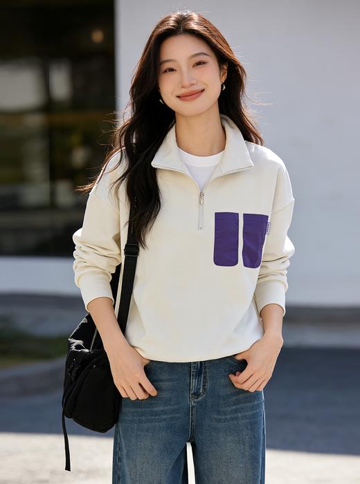 预售 臣禾	【半开襟撞色卫衣】舒适休闲上衣	9261050184 商品图1