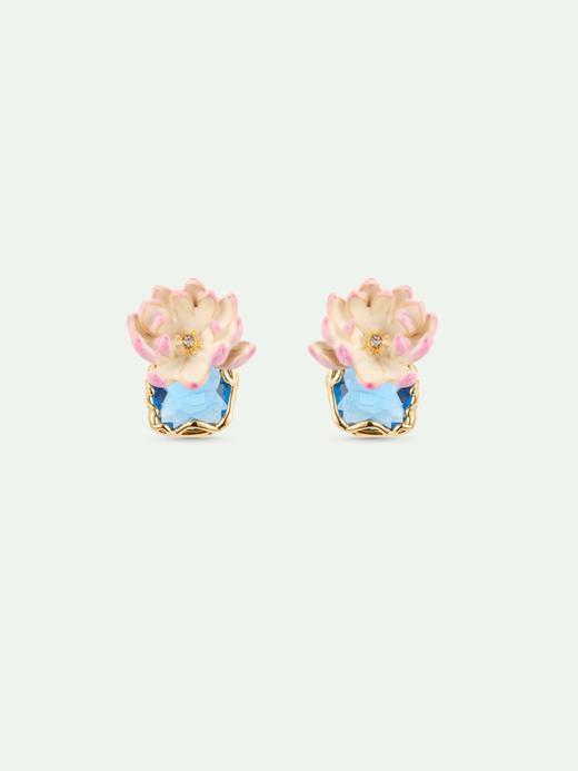 订购6周到｜Les Nereides-Pink water lily-粉色睡莲 蓝色宝石 耳夹［法国设计师］ 商品图1
