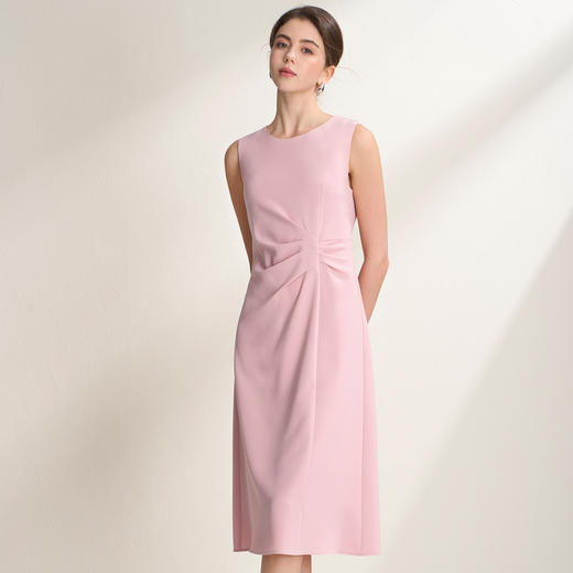 EITIE爱特爱时尚简约圆领通勤压褶修身显瘦无袖连衣裙2026春季新款A2607103 商品图2