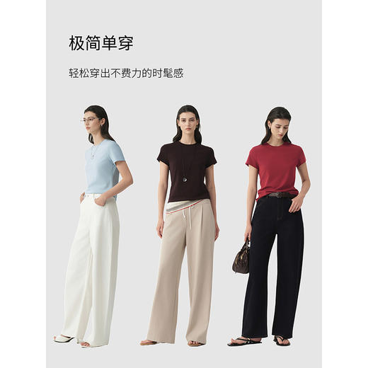 初棉女款正肩修身白色短袖T恤 | 高弹面料、修身舒适、简约气质、多款选择【HZ】 商品图4