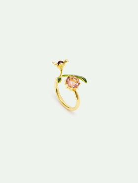 订购6周到｜Les Nereides-Gold flower-金色花朵 珍珠 粉色宝石 开口 戒指［法国设计师］