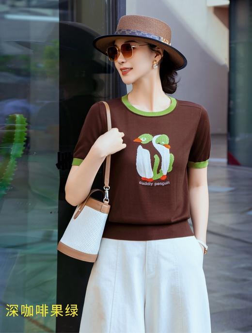 女装26春夏新品圆领企鹅图案天丝短袖2290-20611 商品图0