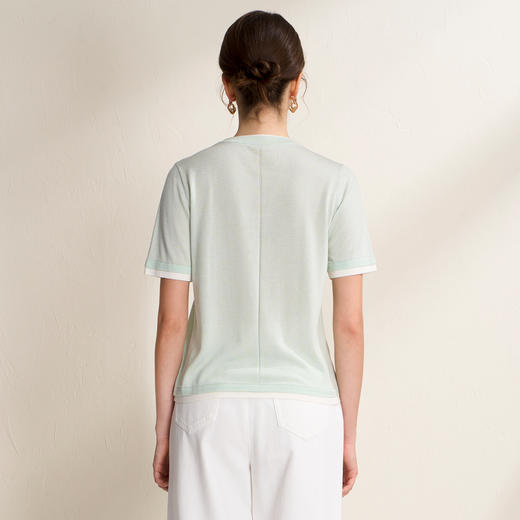 EITIE爱特爱简约撞色高级感透气凉爽圆领短袖针织T恤2026夏季新款B2601212 商品图5