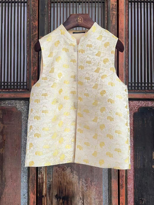 盛唐牡丹 | 熊猫纹真丝蜀锦对襟马甲 商品图0