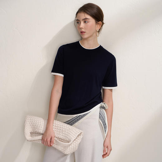 EITIE爱特爱简约撞色高级感透气凉爽圆领短袖针织T恤2026夏季新款B2601212 商品图6