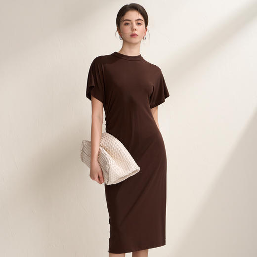 EITIE爱特爱气质立领修身弹力极简莫代尔落肩连衣裙2026夏季新款B2607226 商品图2