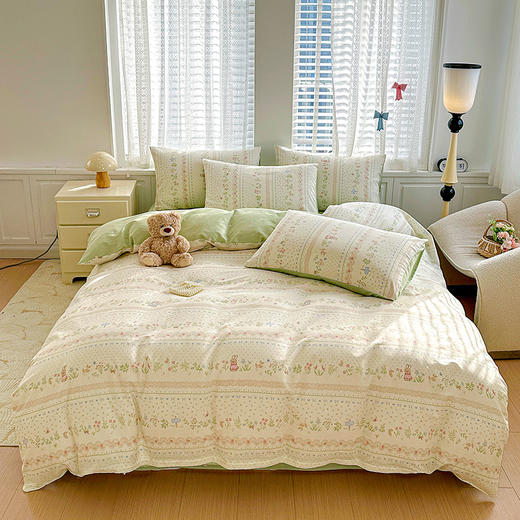 自然醒全棉印花100全棉床上四件套夏天纯棉被套床单宿舍被罩三件套床品NH161 商品图1