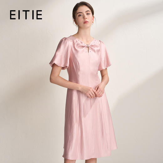 EITIE爱特爱蝴蝶结粉色亮丝泡泡袖轻礼服千金连衣裙2026夏季新款B2607246 商品图0