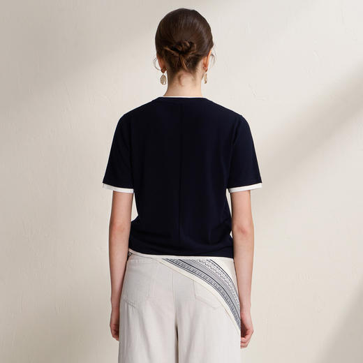 EITIE爱特爱简约撞色高级感透气凉爽圆领短袖针织T恤2026夏季新款B2601212 商品图9