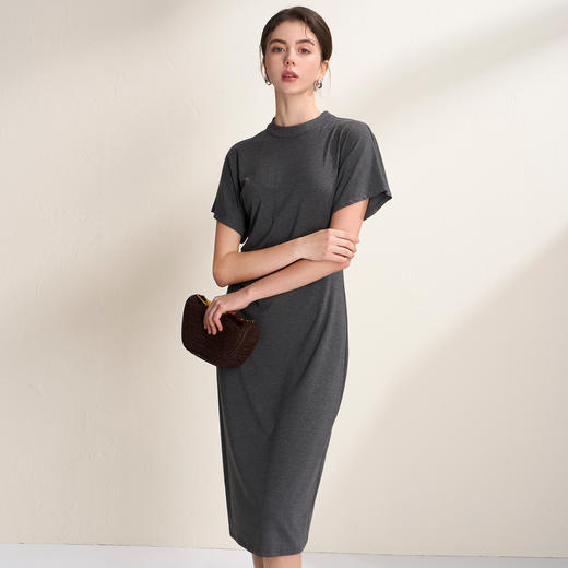 EITIE爱特爱气质立领修身弹力极简莫代尔落肩连衣裙2026夏季新款B2607226 商品图7