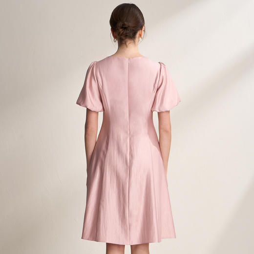 EITIE爱特爱蝴蝶结粉色亮丝泡泡袖轻礼服千金连衣裙2026夏季新款B2607246 商品图4