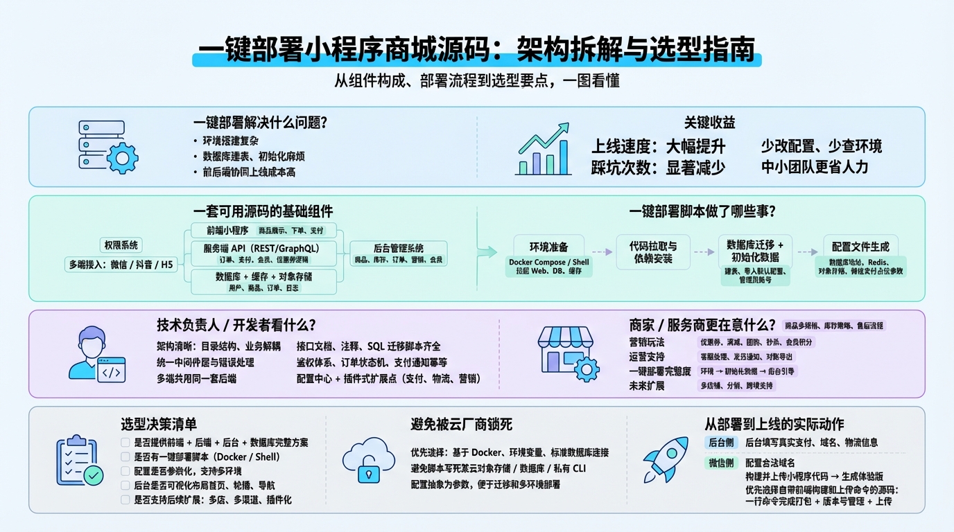 一键部署小程序商城源码需要哪些组件？  